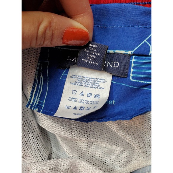 Lands' End Swim Shorts Men Large Blue Sailing Print Elastic Waist Drawstring EUC - Picture 10 of 10